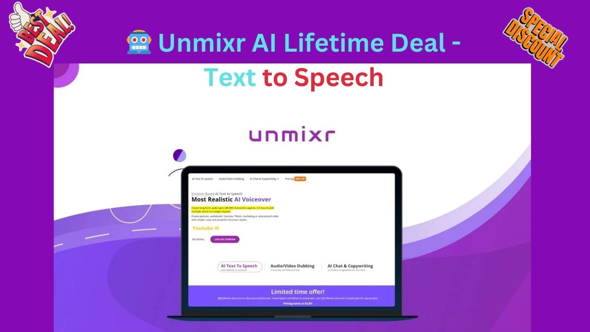 Unmixr AI Lifetime Deal | AI Text-to-Speech, Dubbing, and AI Chatbot